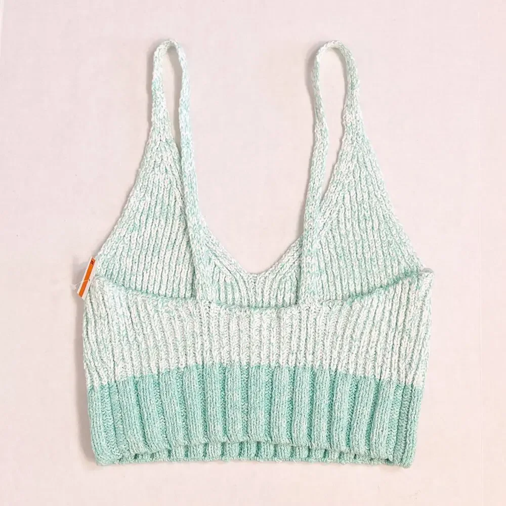 NWOT Free People Here All Day Brami Knit Top Medium Blue White - Picture 9 of 10